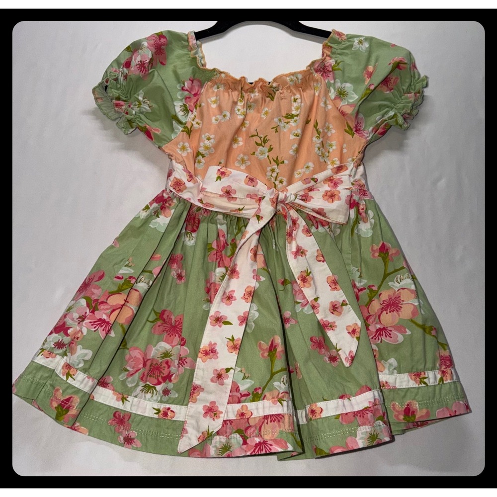 Jelly the Pug Floral Ruffle Pant Set Kids Size 6 Green Peach Boho - Picture 6 of 11